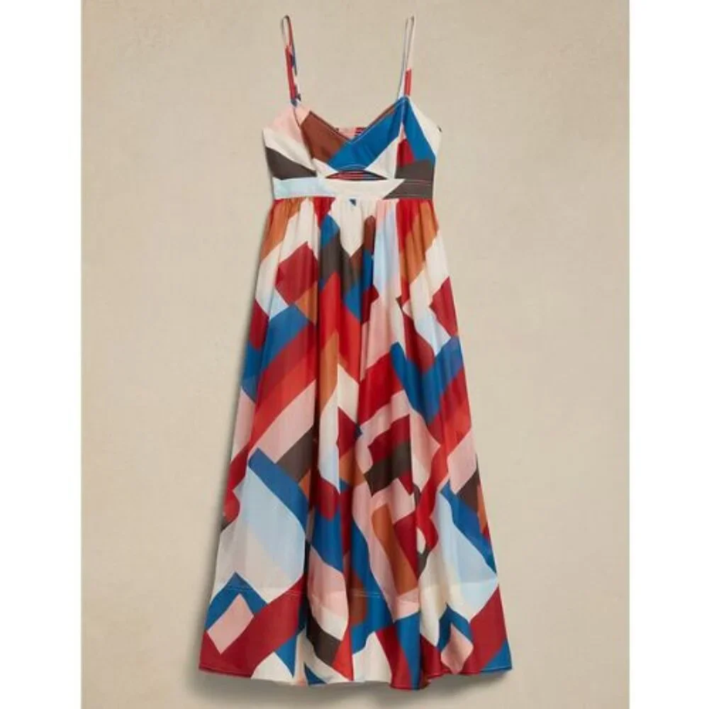 Banana Republic Multi Geo Isa Cotton-Silk Maxi Dress Size 4 - 36192